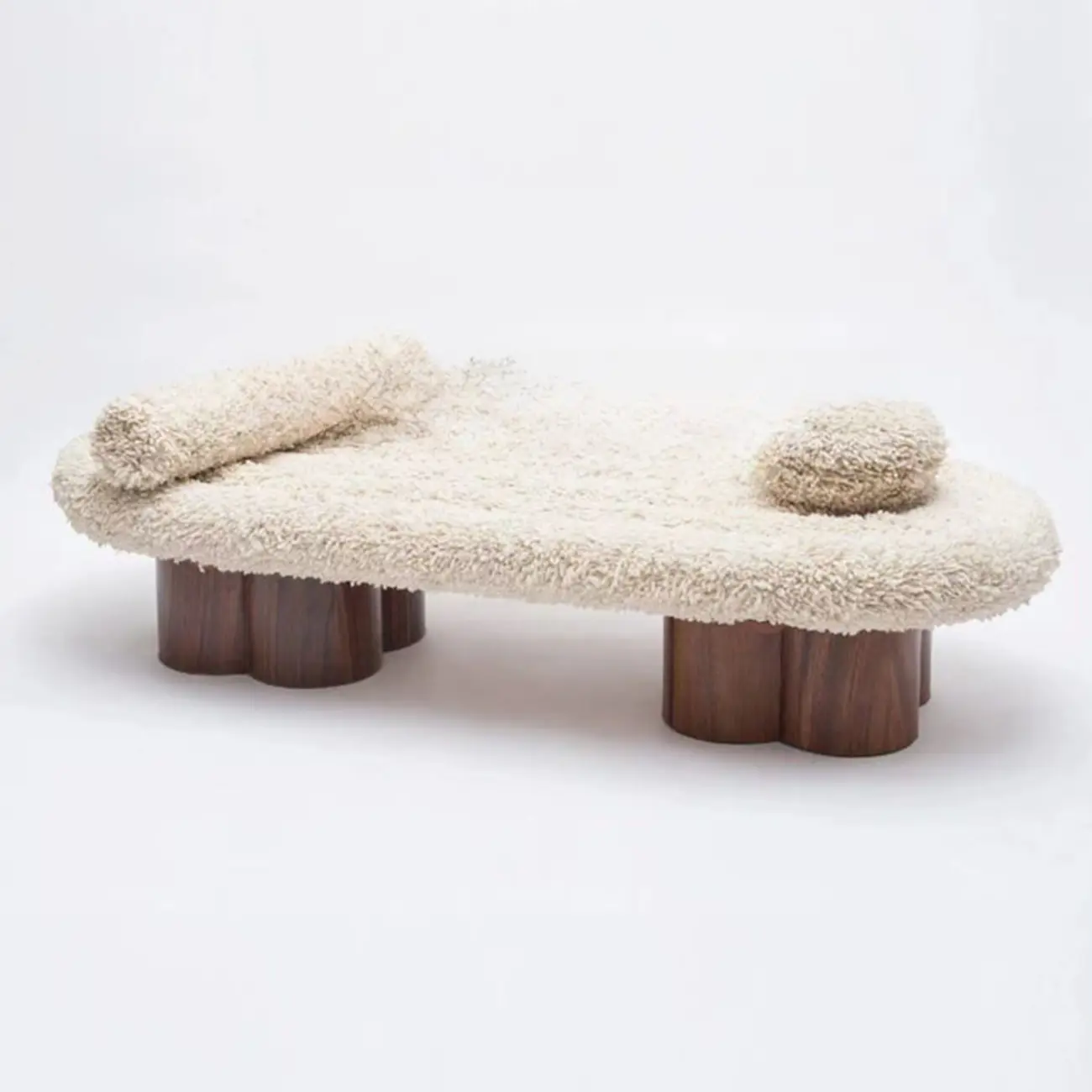 Beige Bouclé Upholstered Bedroom Bench With Arms Image - 4 | homeyfad