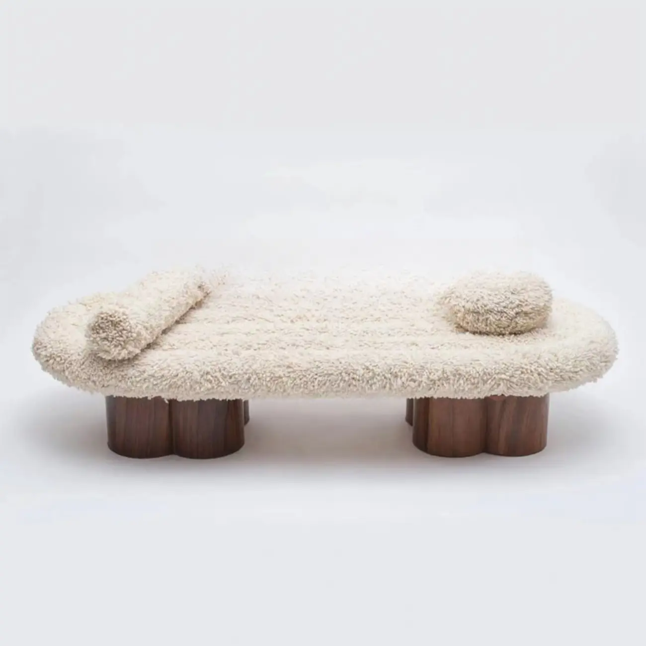 Beige Bouclé Upholstered Bedroom Bench With Arms Image - 5 | homeyfad