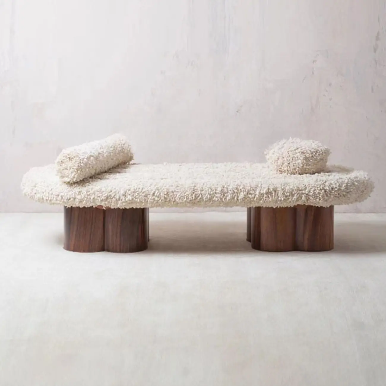 Beige Bouclé Upholstered Bedroom Bench With Arms Image - 6 | homeyfad
