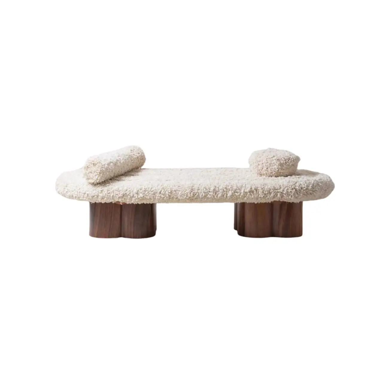 Beige Bouclé Upholstered Bedroom Bench With Arms Image - 9 | homeyfad
