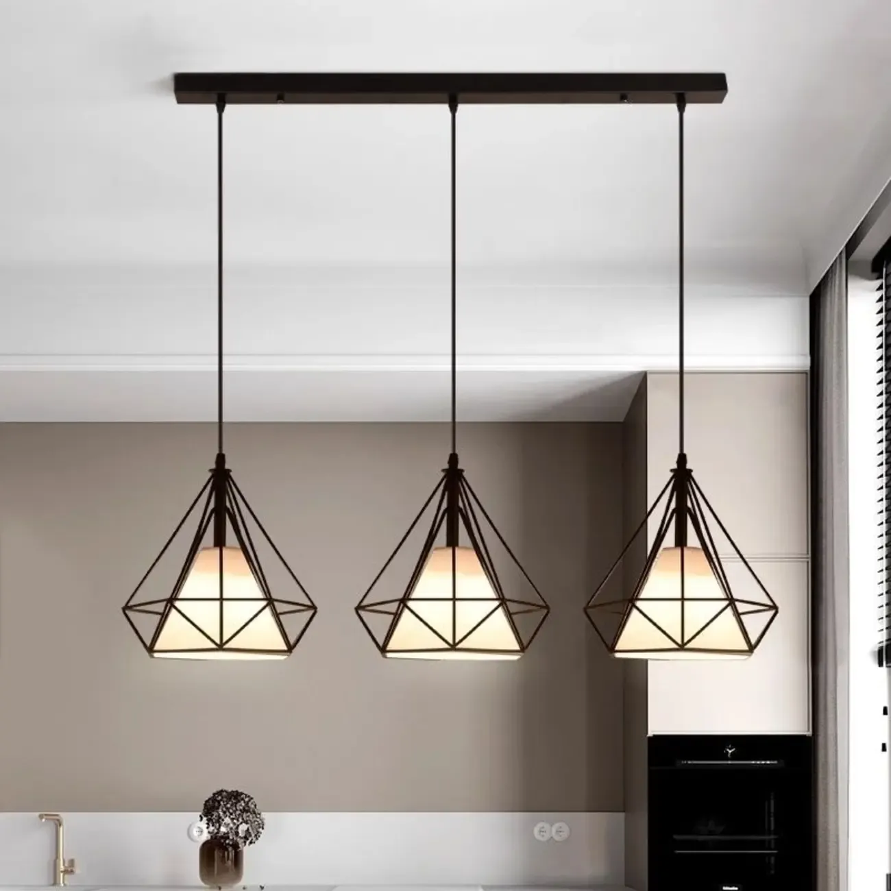 Modern Ferruginous 3-Light Metal Geometric Kitchen Pendant Image - 1