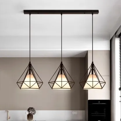 Modern Ferruginous 3-Light Metal Geometric Kitchen Pendant Image - 1