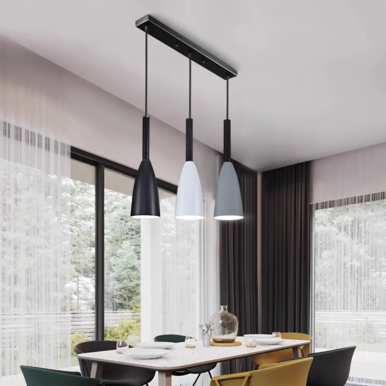 Modern Ferruginous 3-Light Metal Geometric Kitchen Pendant Image - 8