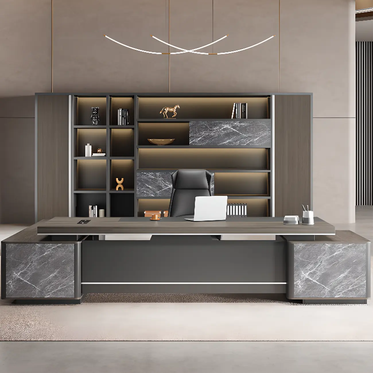 Large Modern Black Wooden Executive Office Desk Image - 2 | homeyfad