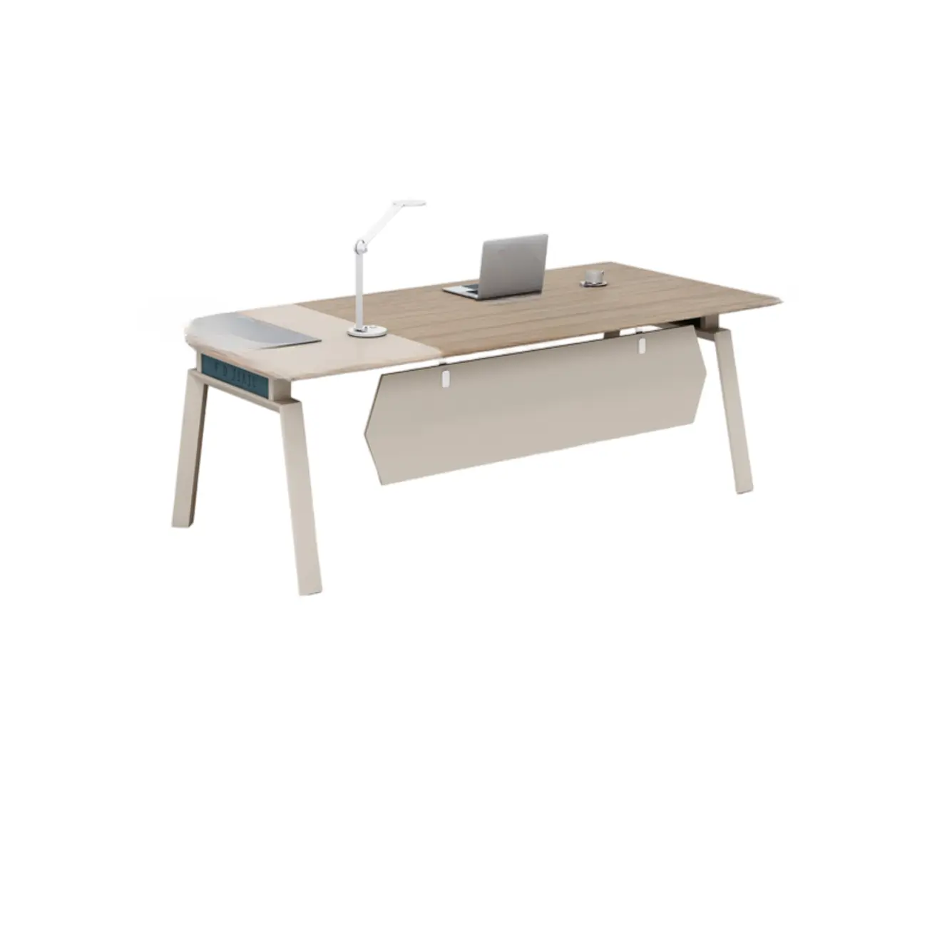 Large Modern Beige Grey Wood Study Office Desk Image - 2 | homeyfad