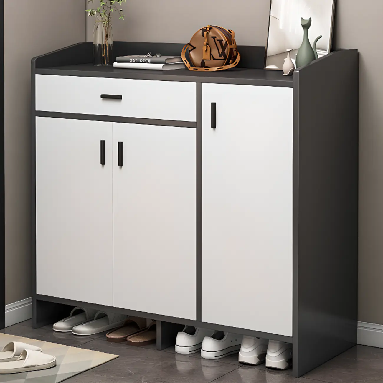 Large Wood Shoe Storage Grey for Entryway Image - 4 | homeyfad