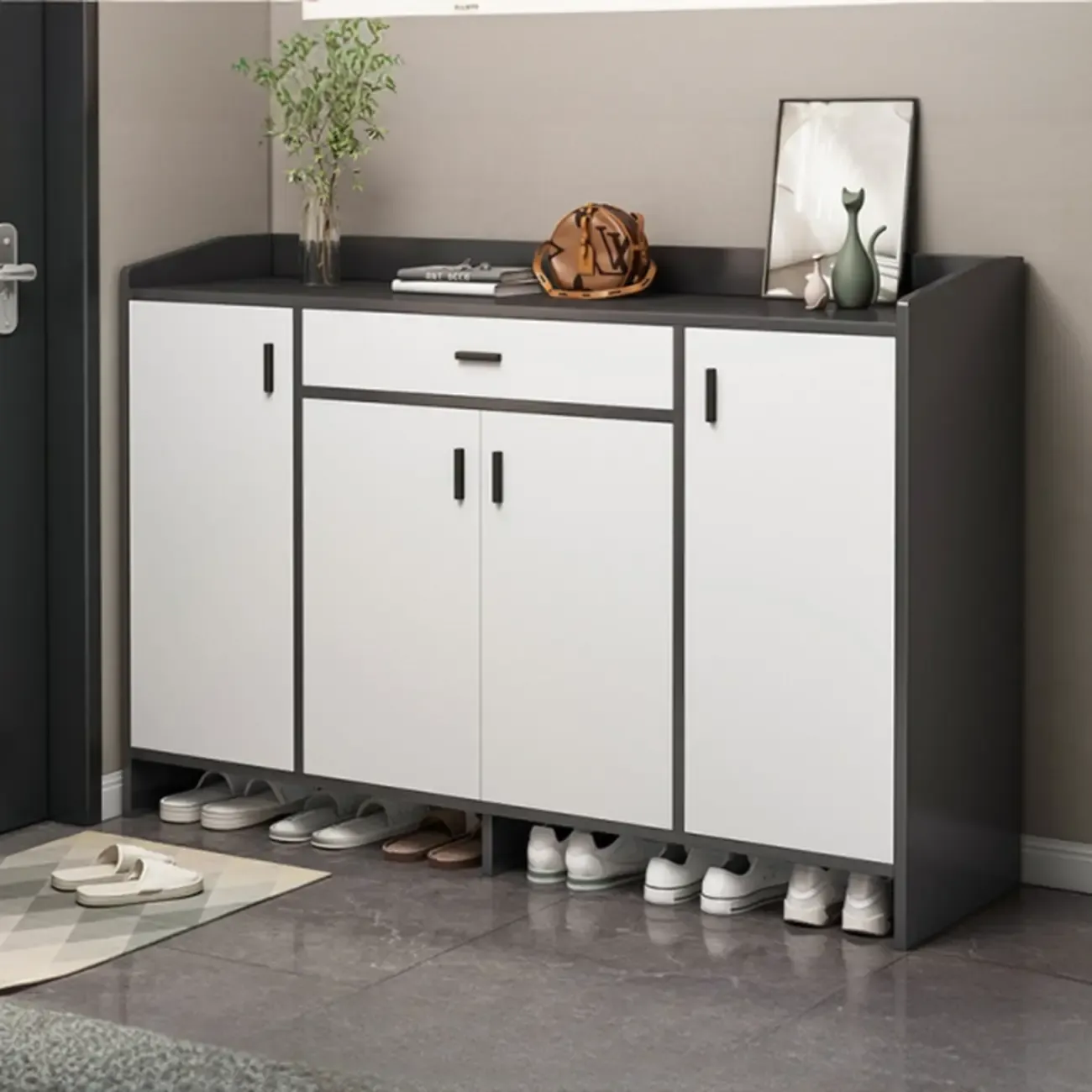 Large Wood Shoe Storage Grey for Entryway Image - 5