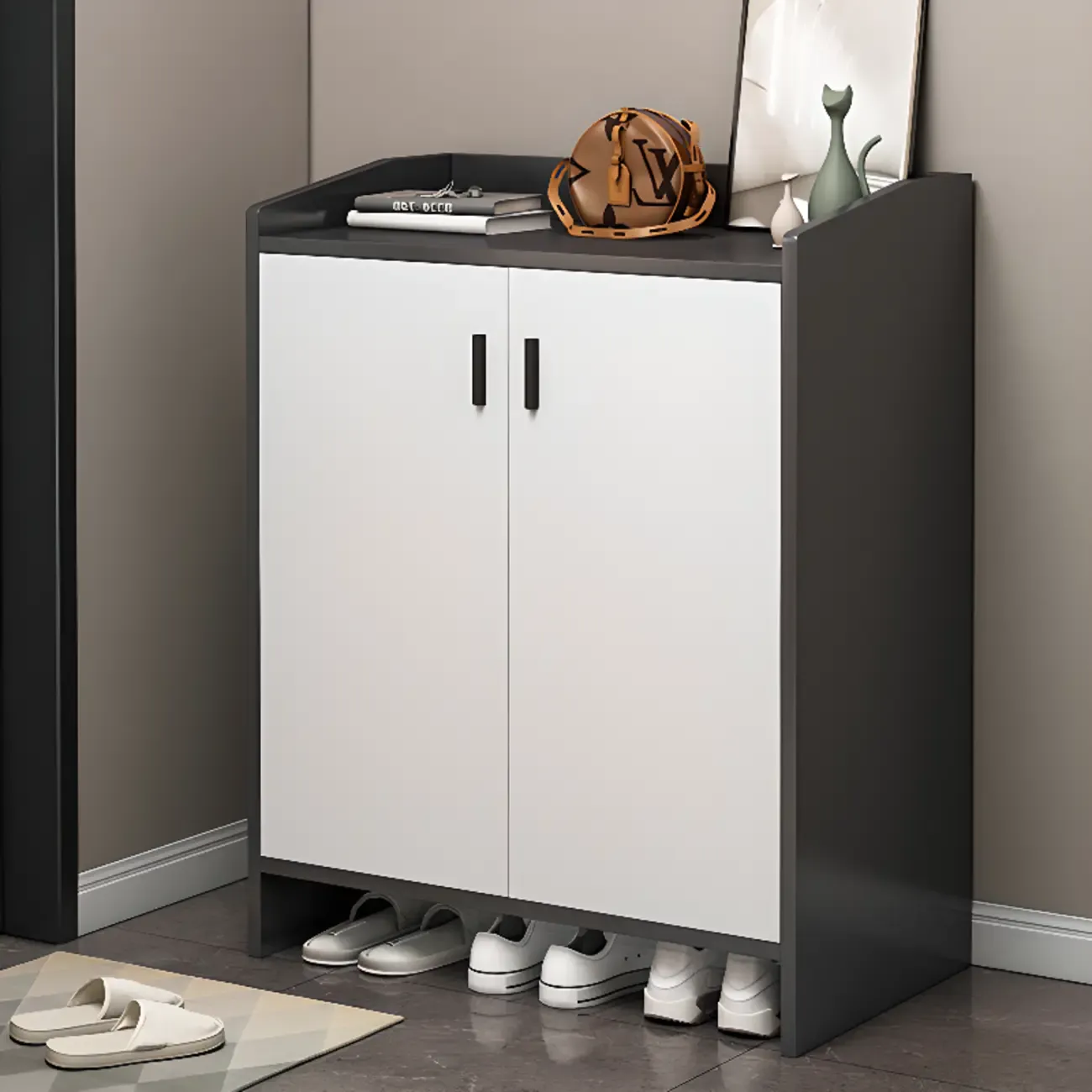 Large Wood Shoe Storage Grey for Entryway Image - 6