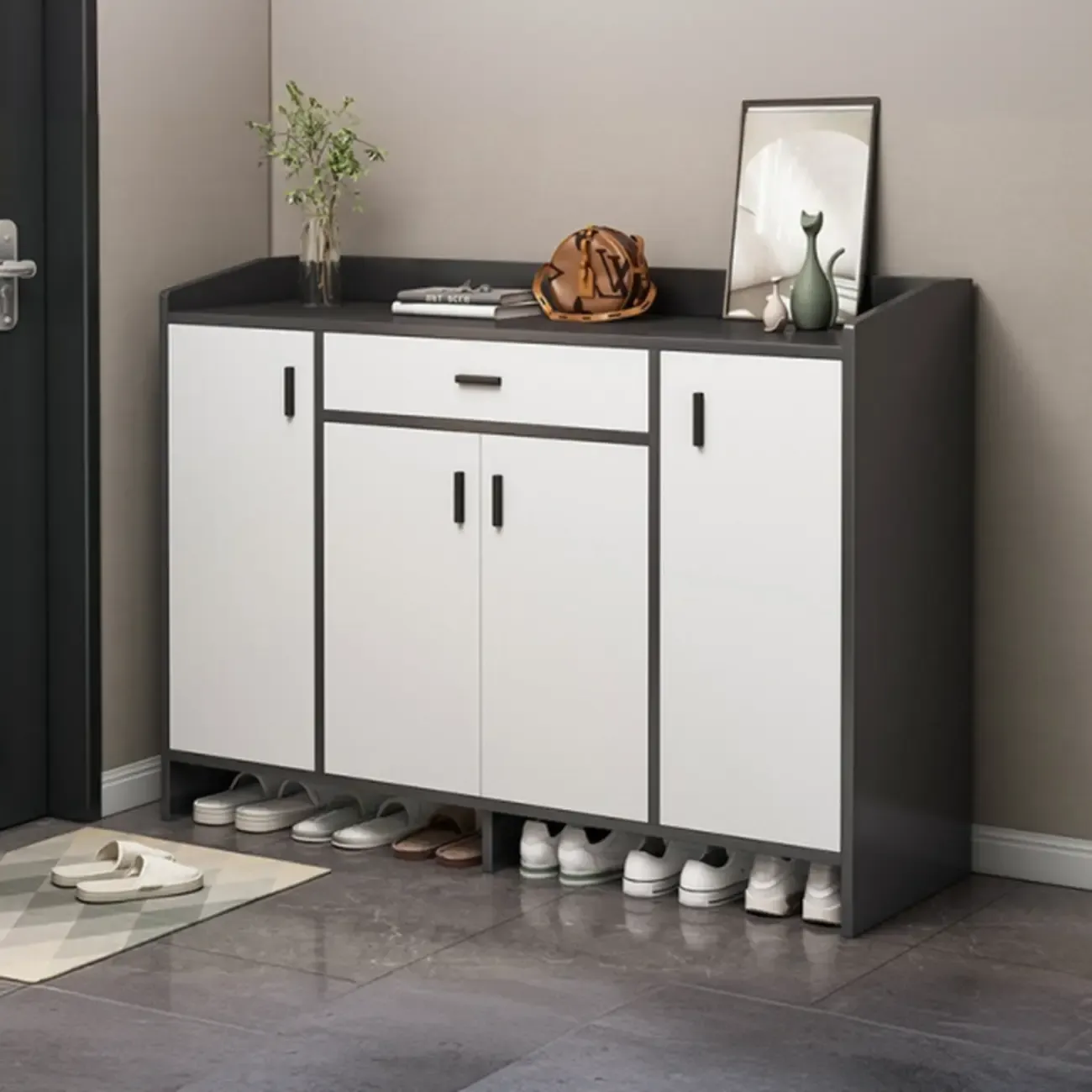 Large Wood Shoe Storage Grey for Entryway Image - 8