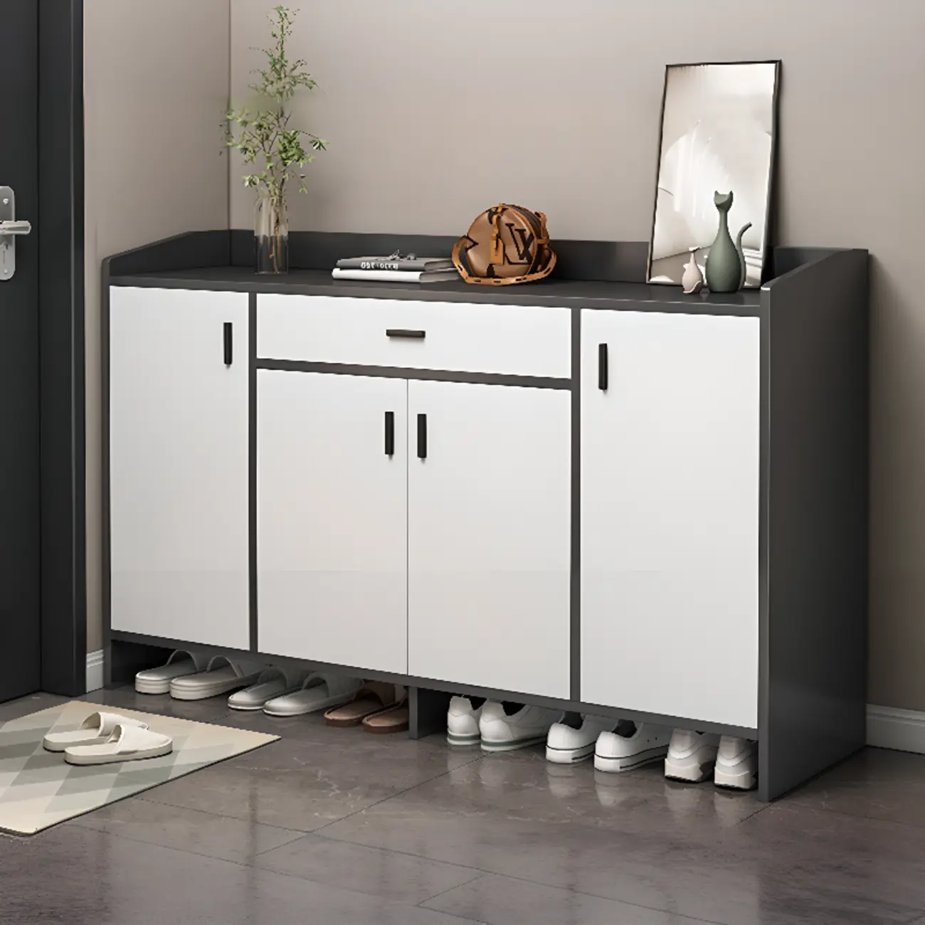 Large Wood Shoe Storage Grey for Entryway Image - 10 | homeyfad