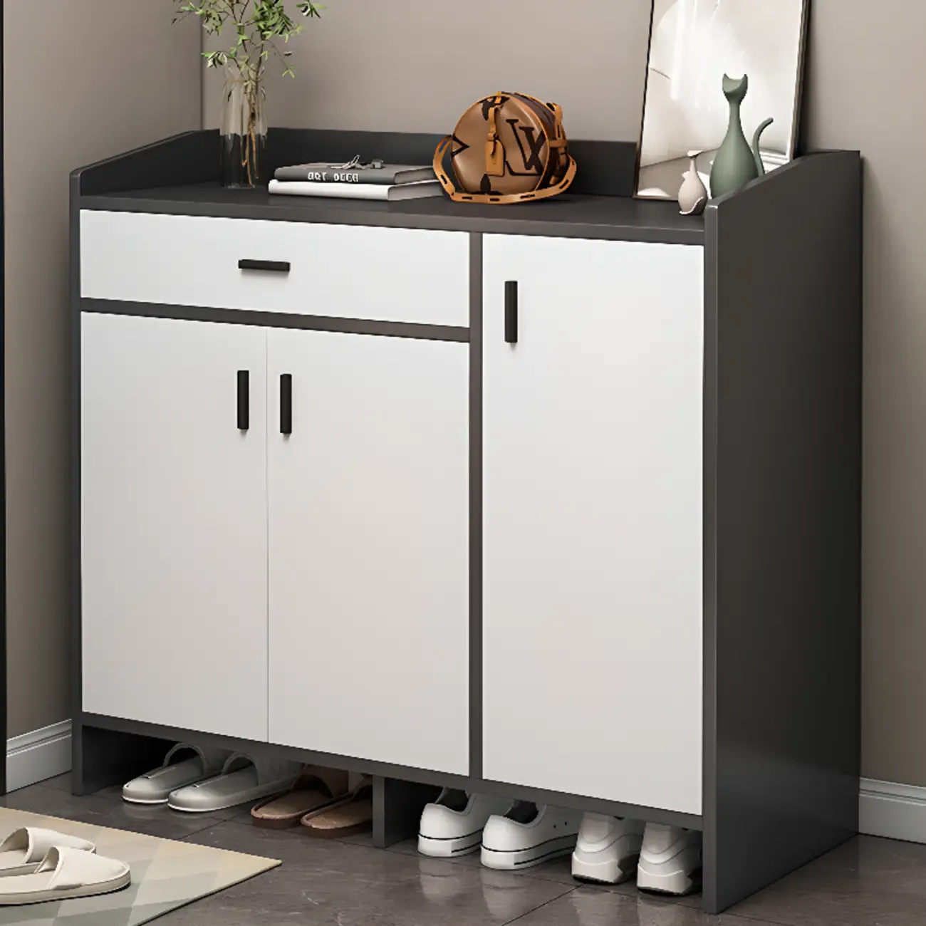 Large Wood Shoe Storage Grey for Entryway Image - 11