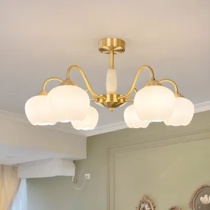 Elegant White Floral Glass Gold Chandelier Image - 2