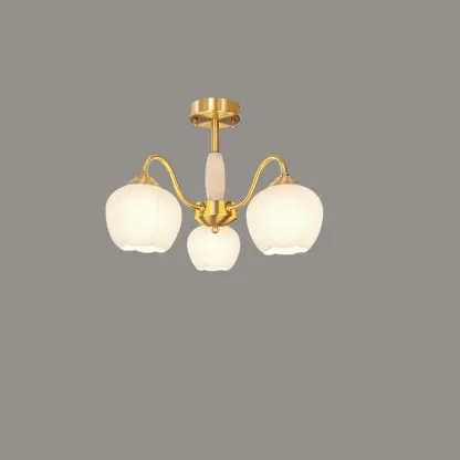 Elegant White Floral Glass Gold Chandelier Image - 6