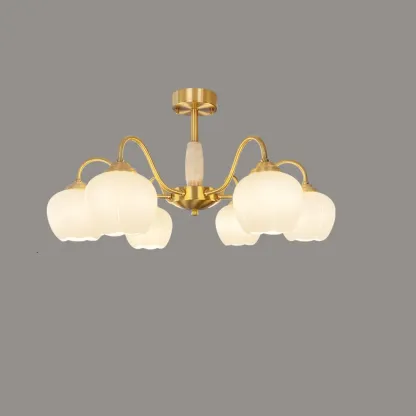 Elegant White Floral Glass Gold Chandelier Image - 8