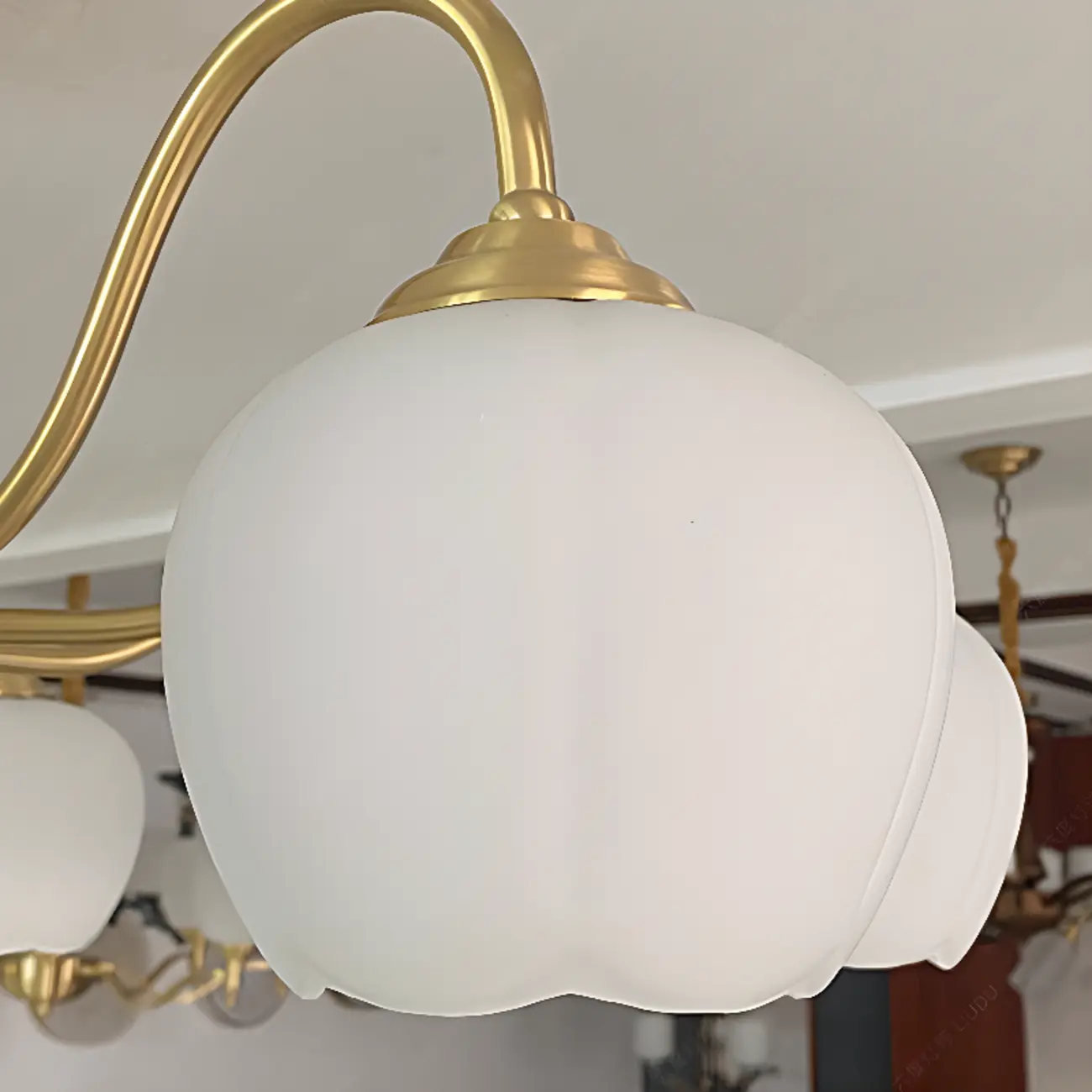 Elegant White Floral Glass Gold Chandelier Image - 4 | homeyfad