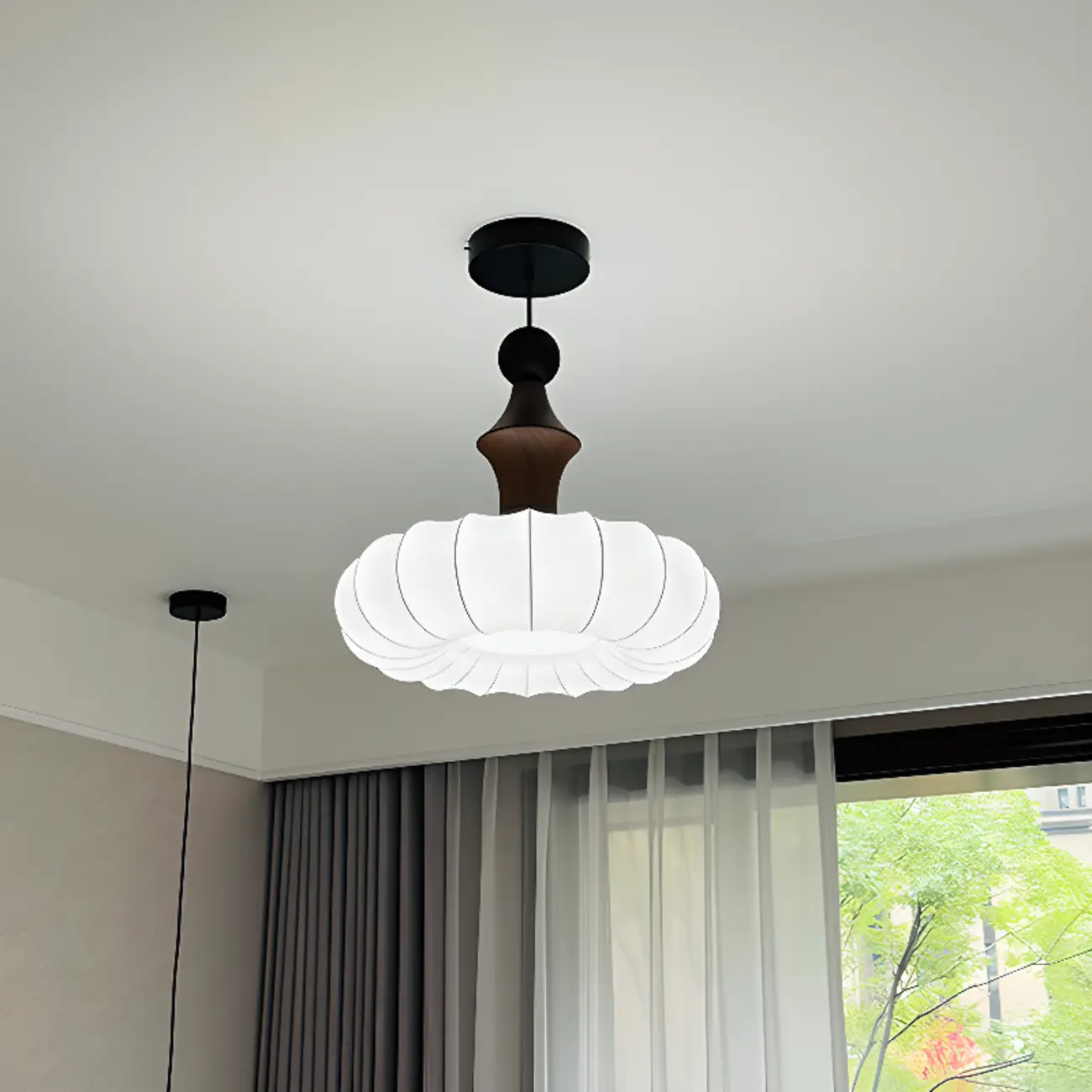 Modern Pendant Wood and Fabric Chandelier for Living Room Image - 3 | homeyfad