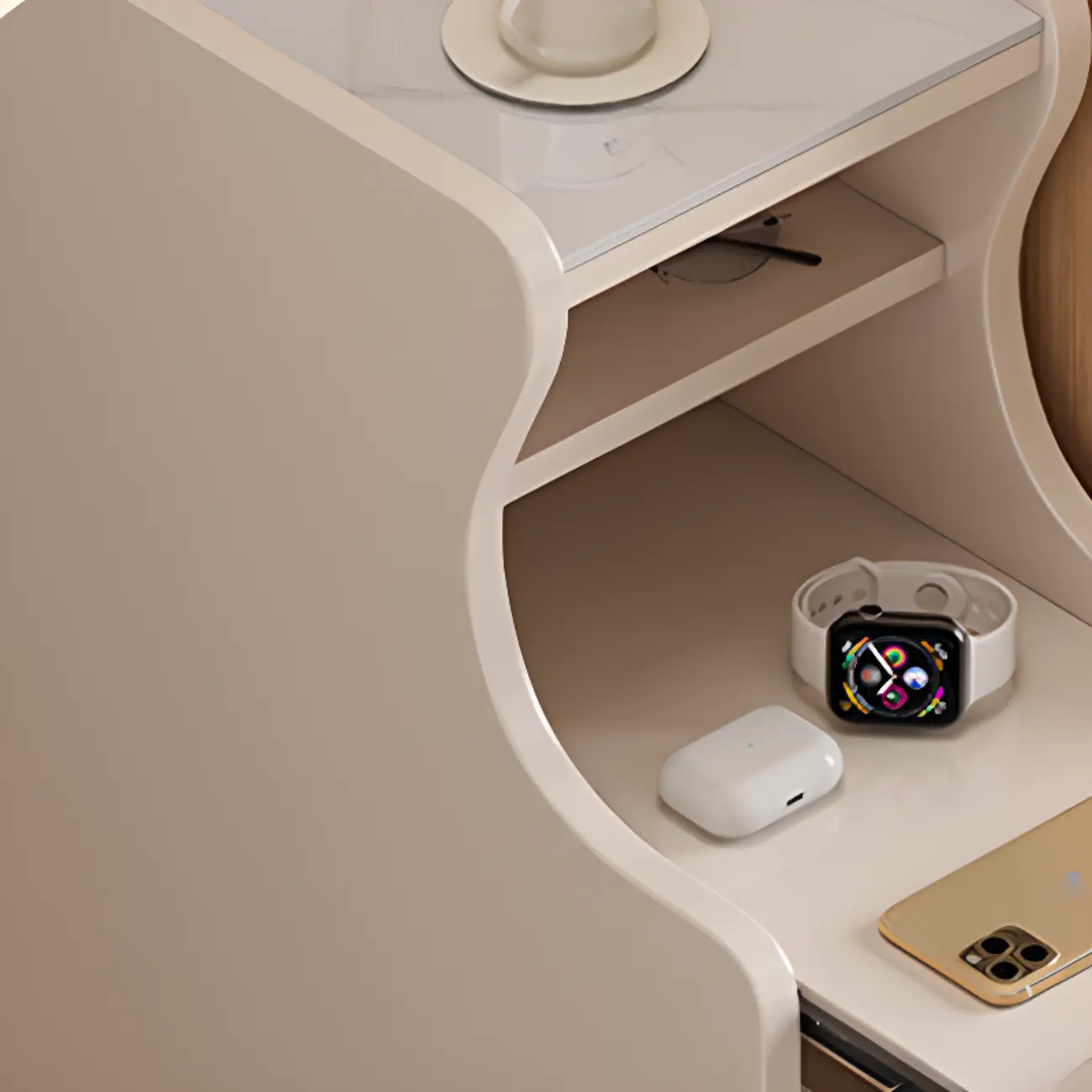 White Wood Faux Marble Open Storage Narrow Nightstand Image - 6 | homeyfad