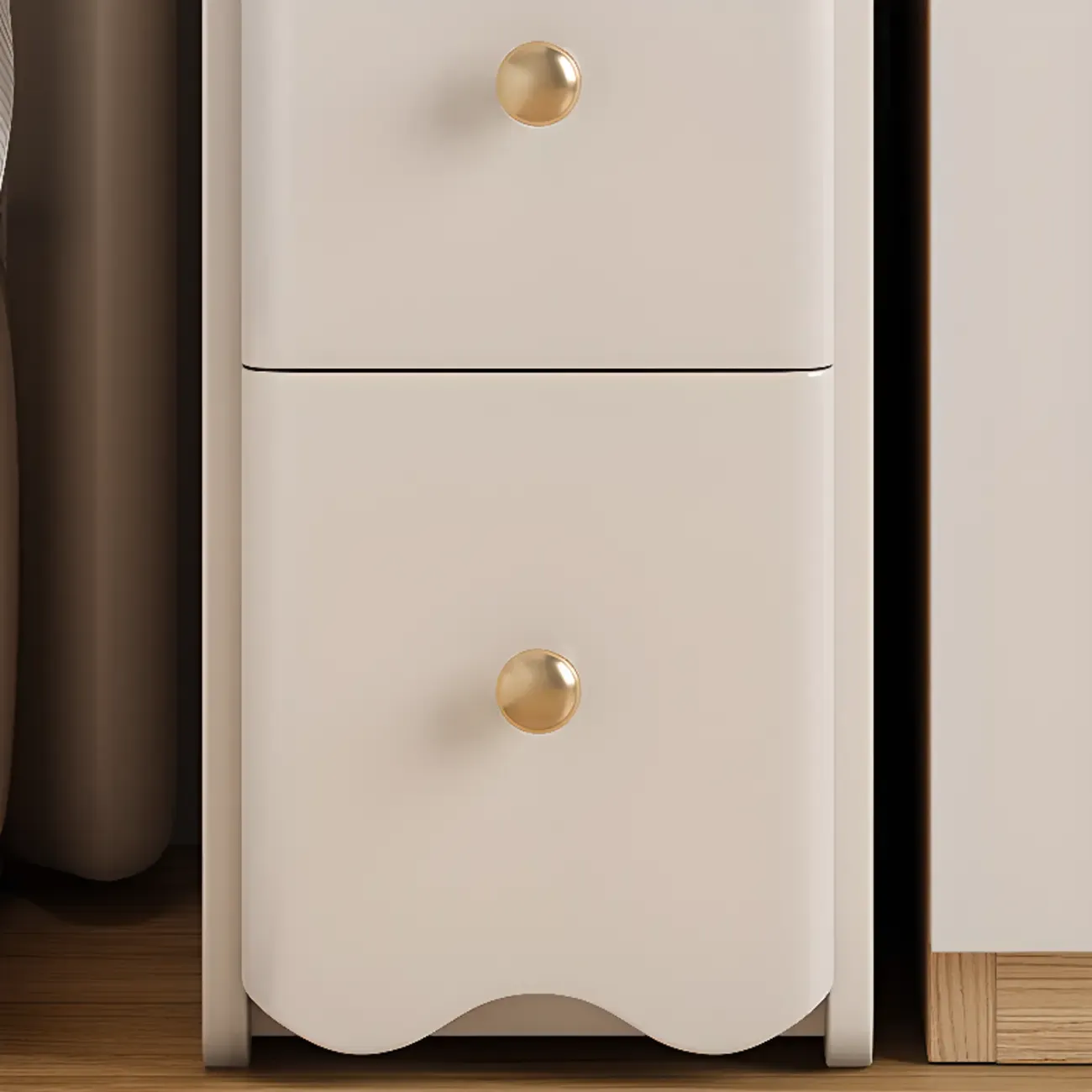 White Wood Faux Marble Open Storage Narrow Nightstand Image - 7