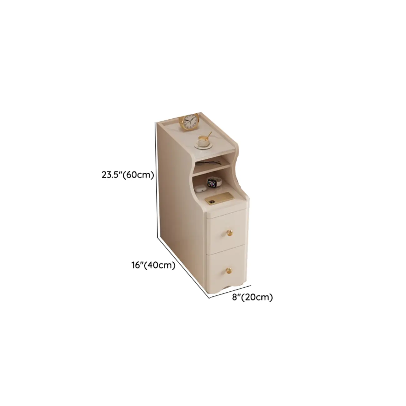 White Wood Faux Marble Open Storage Narrow Nightstand Image - 13 | homeyfad