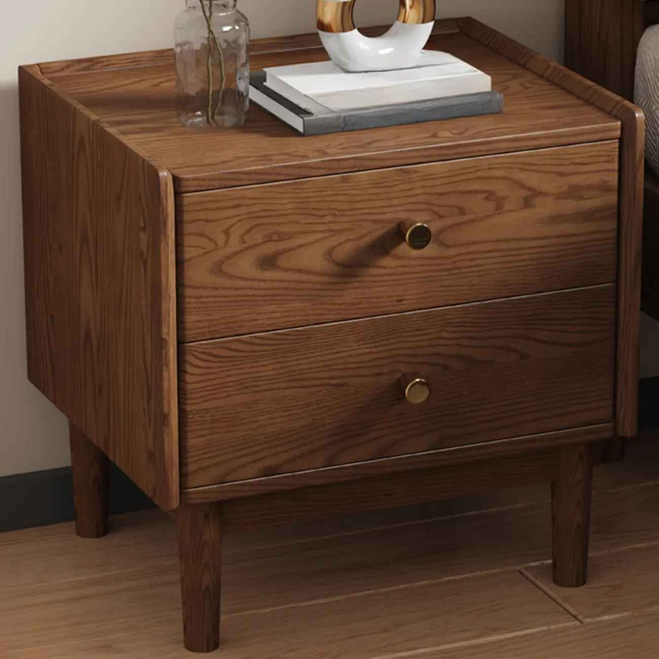 Scandinavian Brown Ash Wood 2-Drawer Nightstand Image - 2 | homeyfad