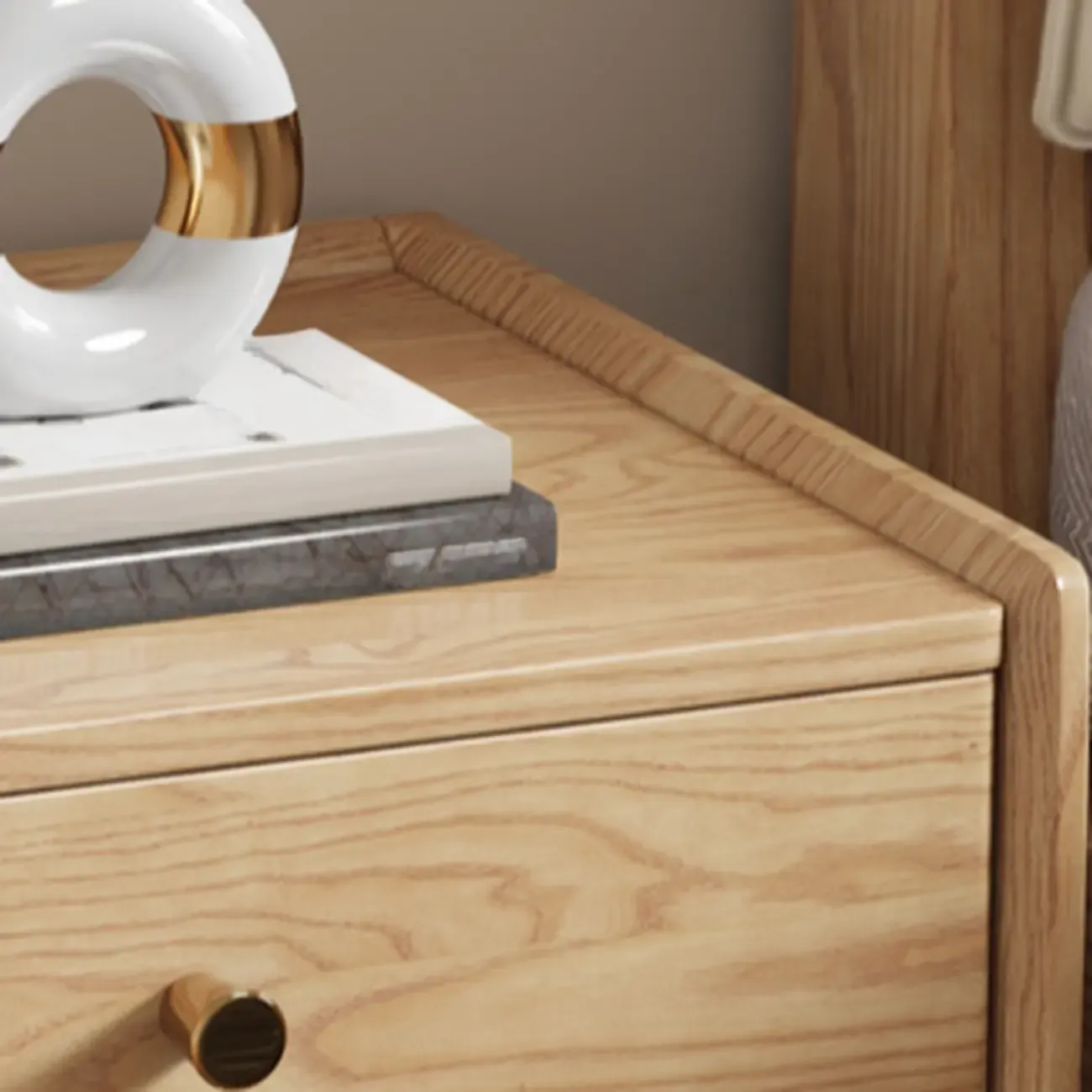 Scandinavian Brown Ash Wood 2-Drawer Nightstand Image - 6