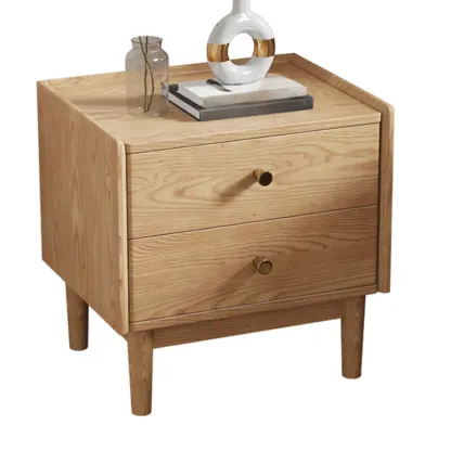 Scandinavian Brown Ash Wood 2-Drawer Nightstand Image - 5