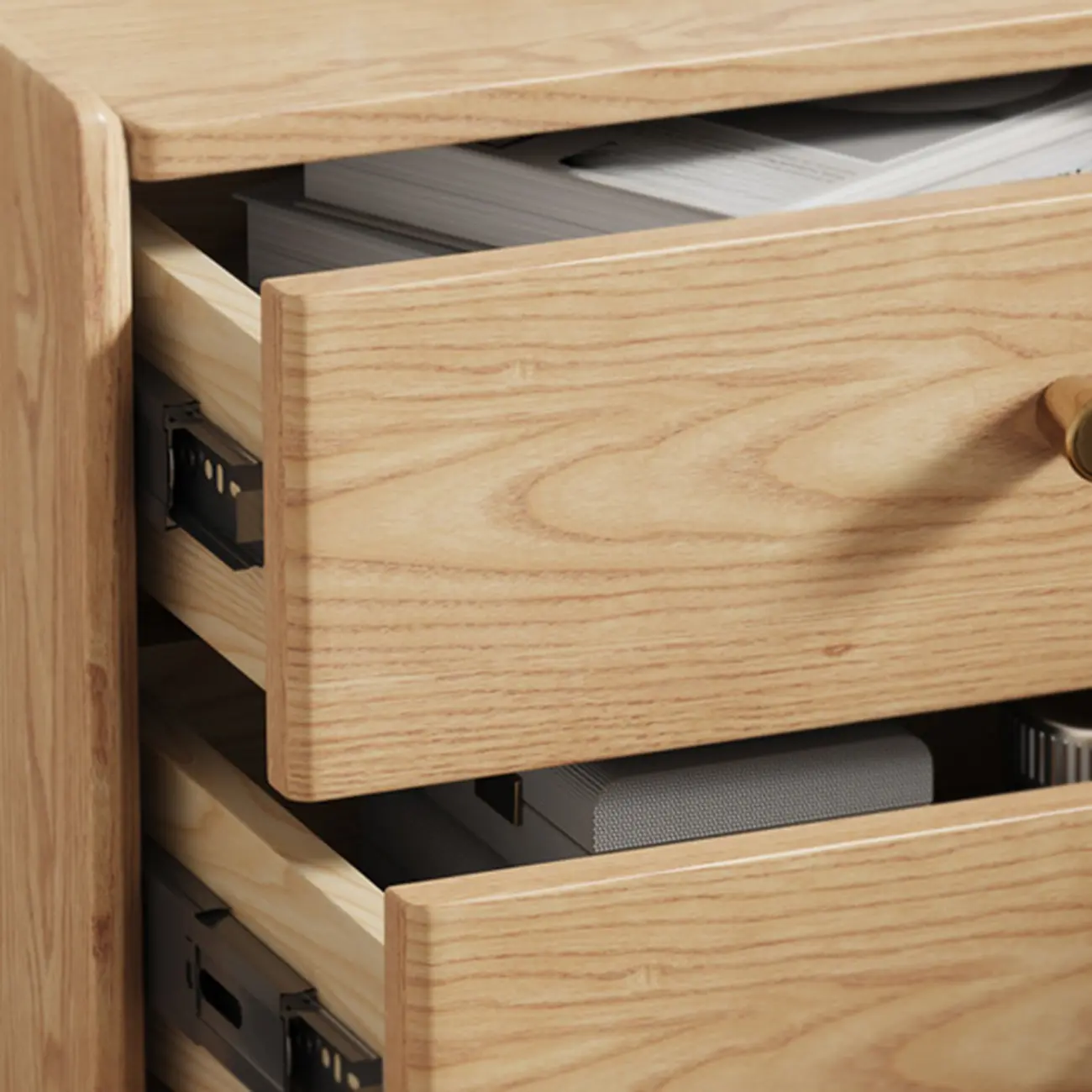 Scandinavian Brown Ash Wood 2-Drawer Nightstand Image - 8 | homeyfad