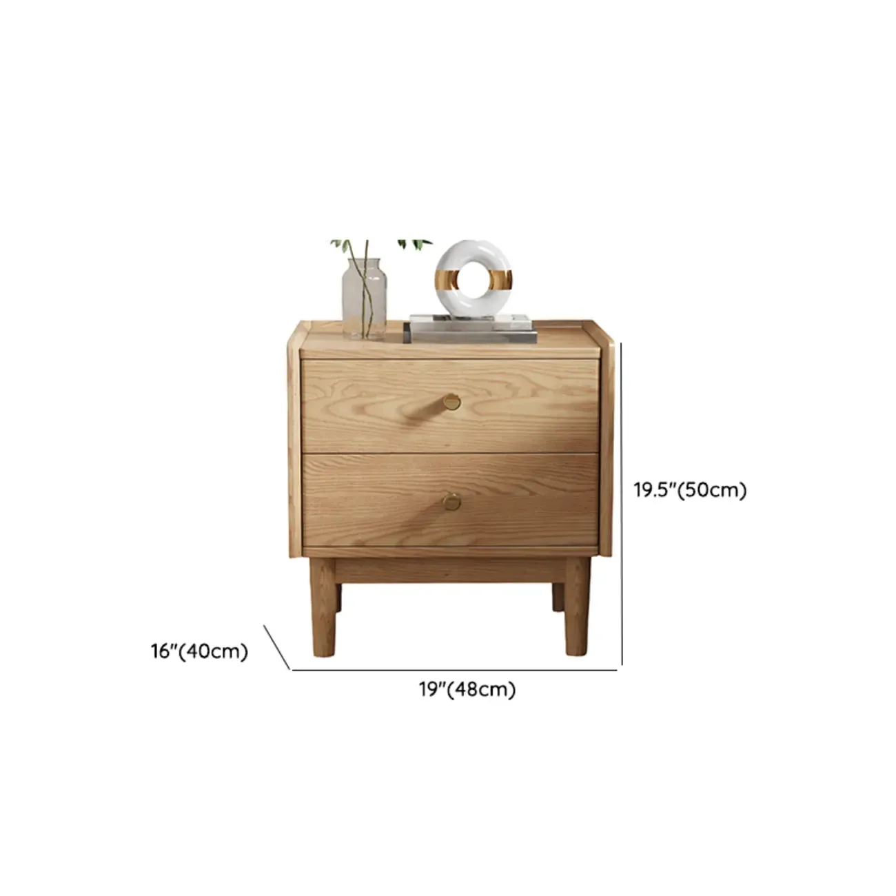 Scandinavian Brown Ash Wood 2-Drawer Nightstand Image - 12