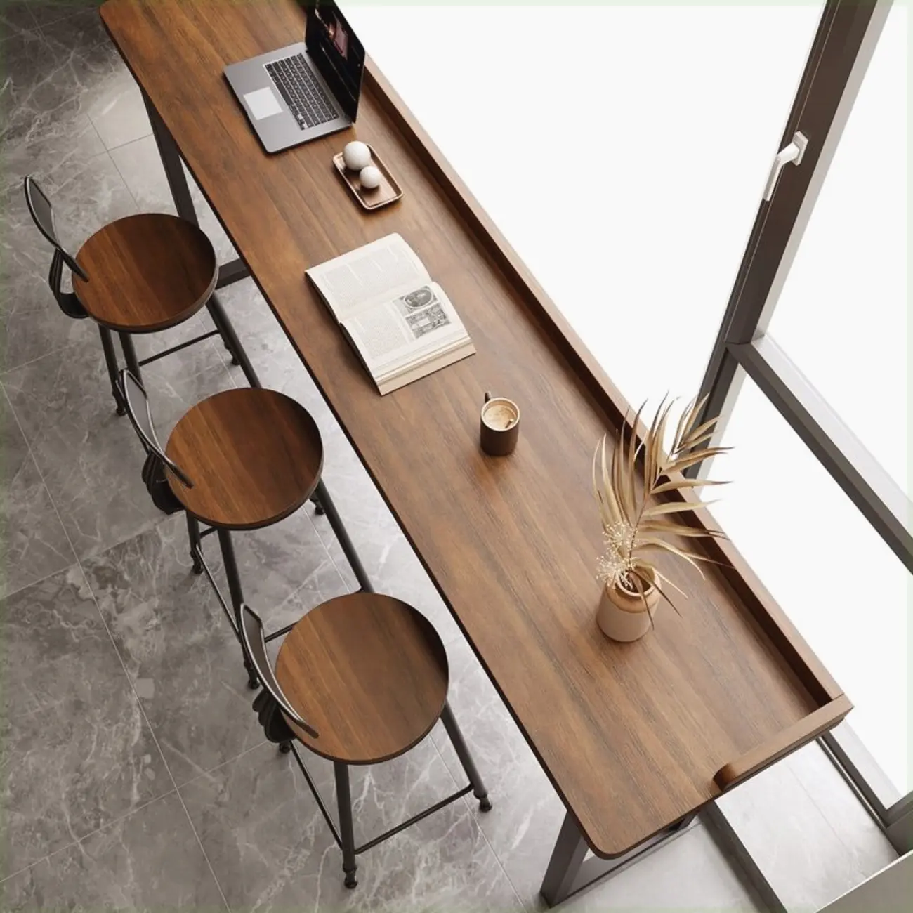 Modern Brown Tray Top Wooden Iron Shelf Bar Tables Image - 2 | homeyfad