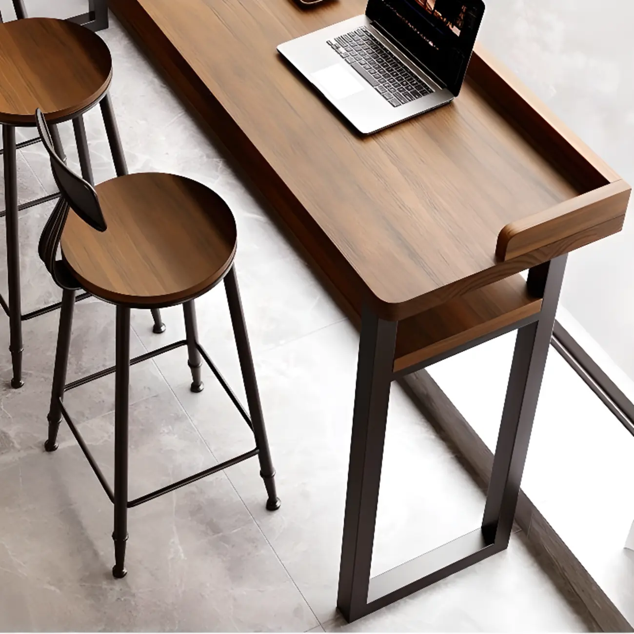 Modern Brown Tray Top Wooden Iron Shelf Bar Tables Image - 7 | homeyfad