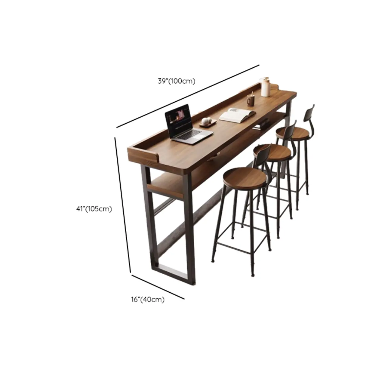 Modern Brown Tray Top Wooden Iron Shelf Bar Tables #size | homeyfad