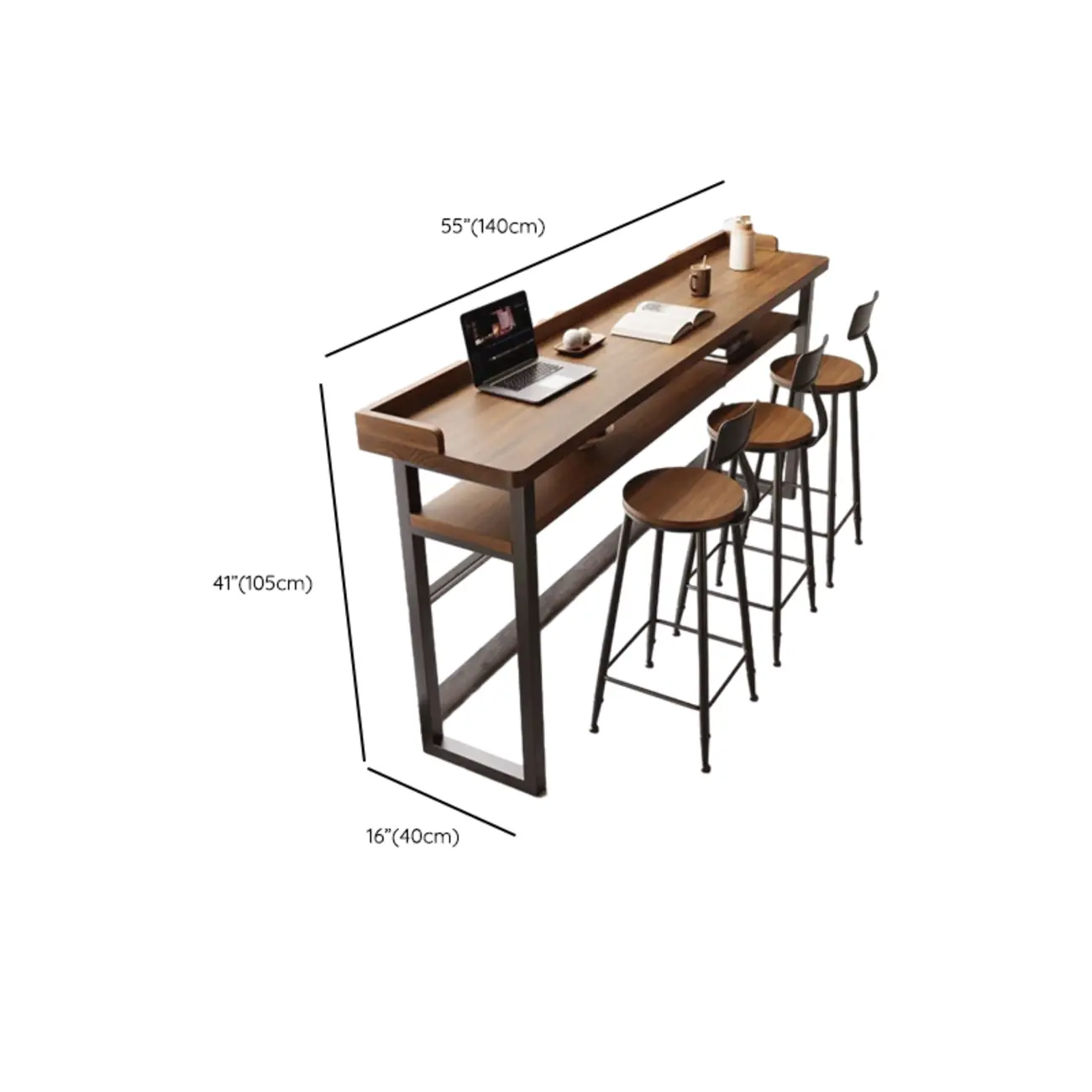 Modern Brown Tray Top Wooden Iron Shelf Bar Tables Image - 10 | homeyfad