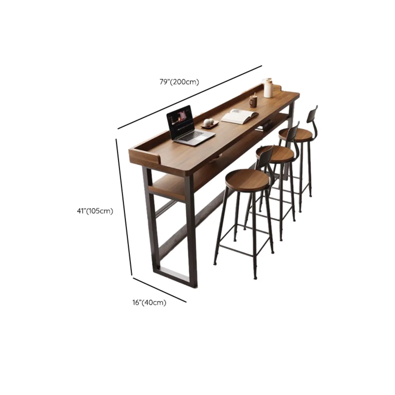 Modern Brown Tray Top Wooden Iron Shelf Bar Tables Image - 13 | homeyfad