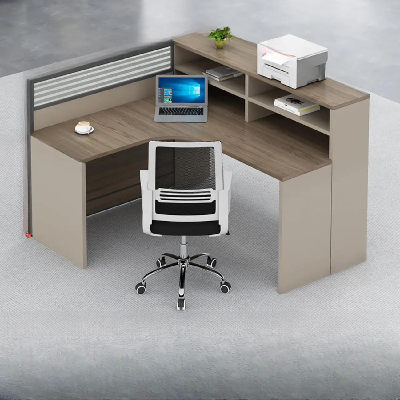 Modern L-Shaped Office Desk with Hutch Storage Image - 11 | homeyfad