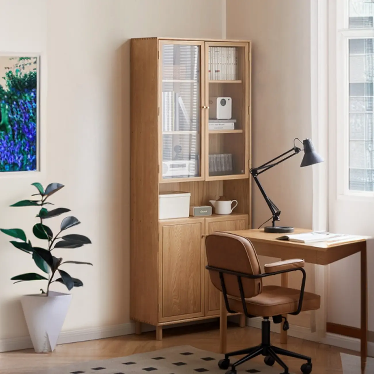 Rectangle Wood Bookcase with Glass Doors for Office Image - 2 | homeyfad