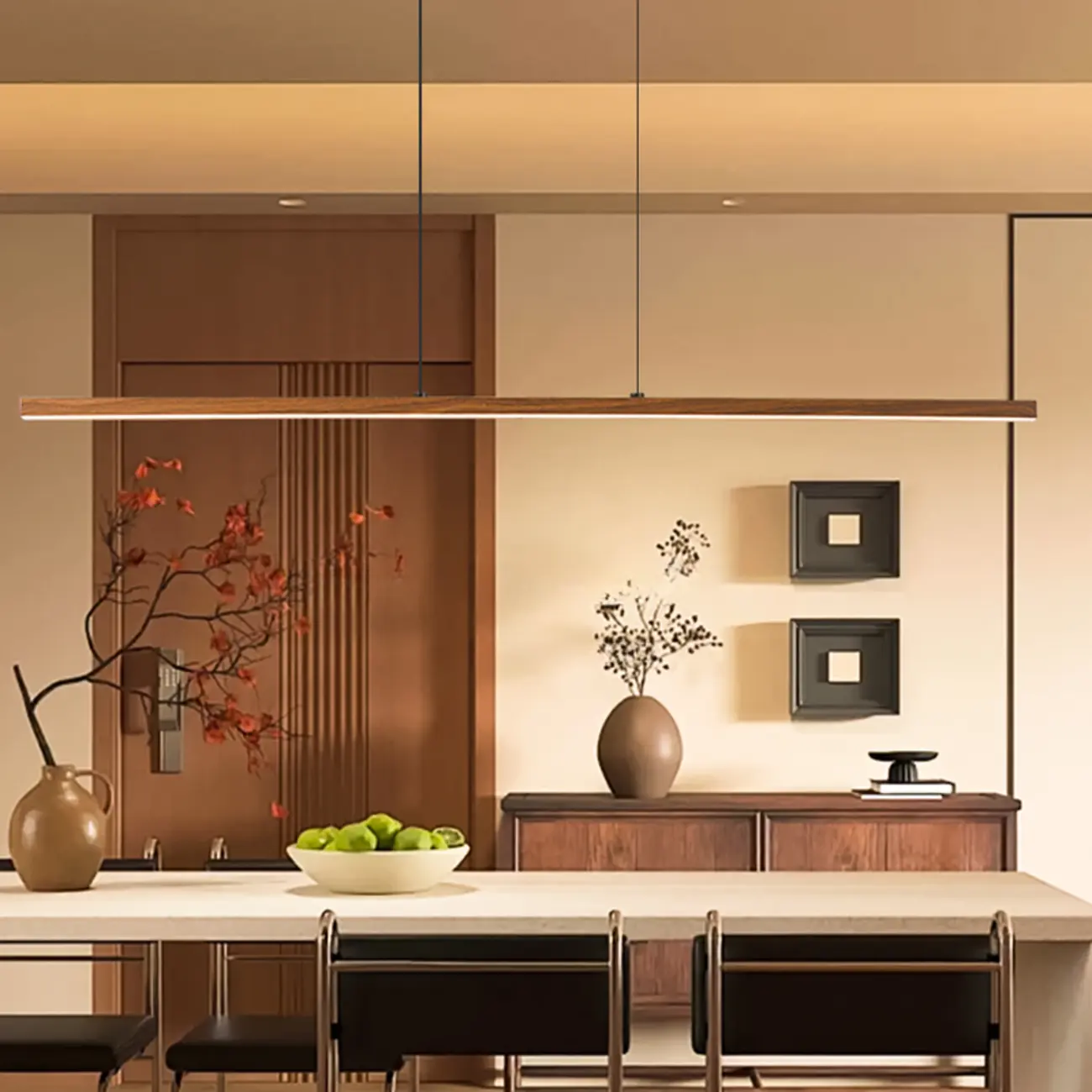 Modern Walnut LED Island Light for Kitchen High Ceilings | homeyfad
