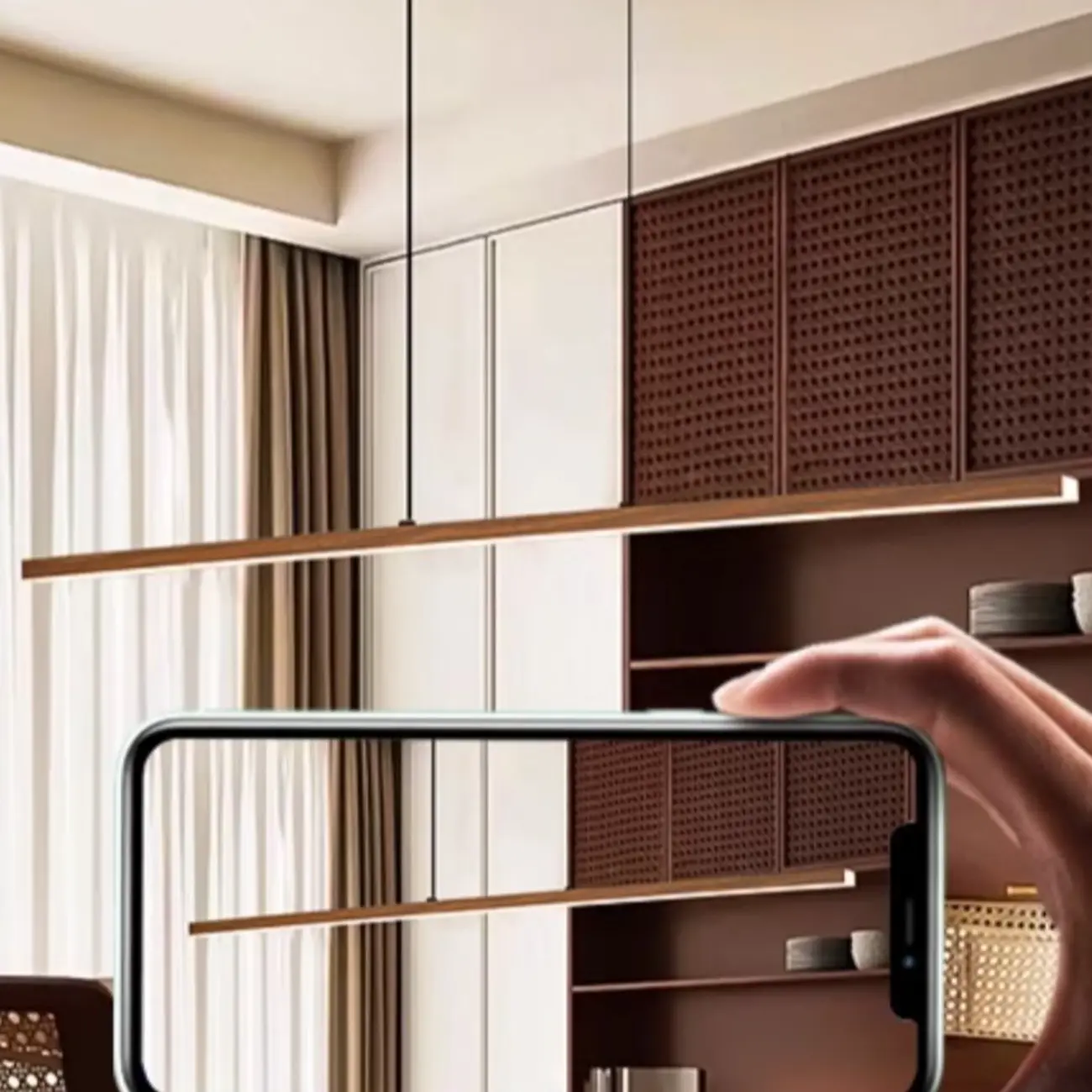 Modern Walnut LED Island Light for Kitchen High Ceilings | homeyfad