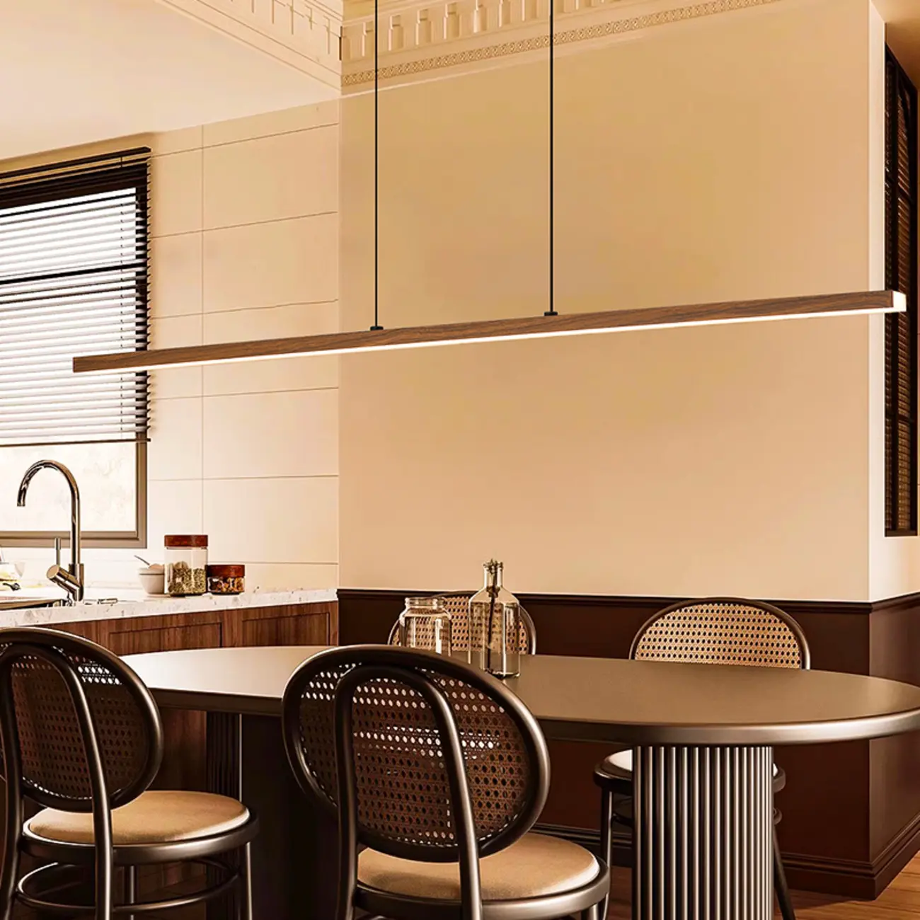 Modern Walnut LED Island Light for Kitchen High Ceilings | homeyfad