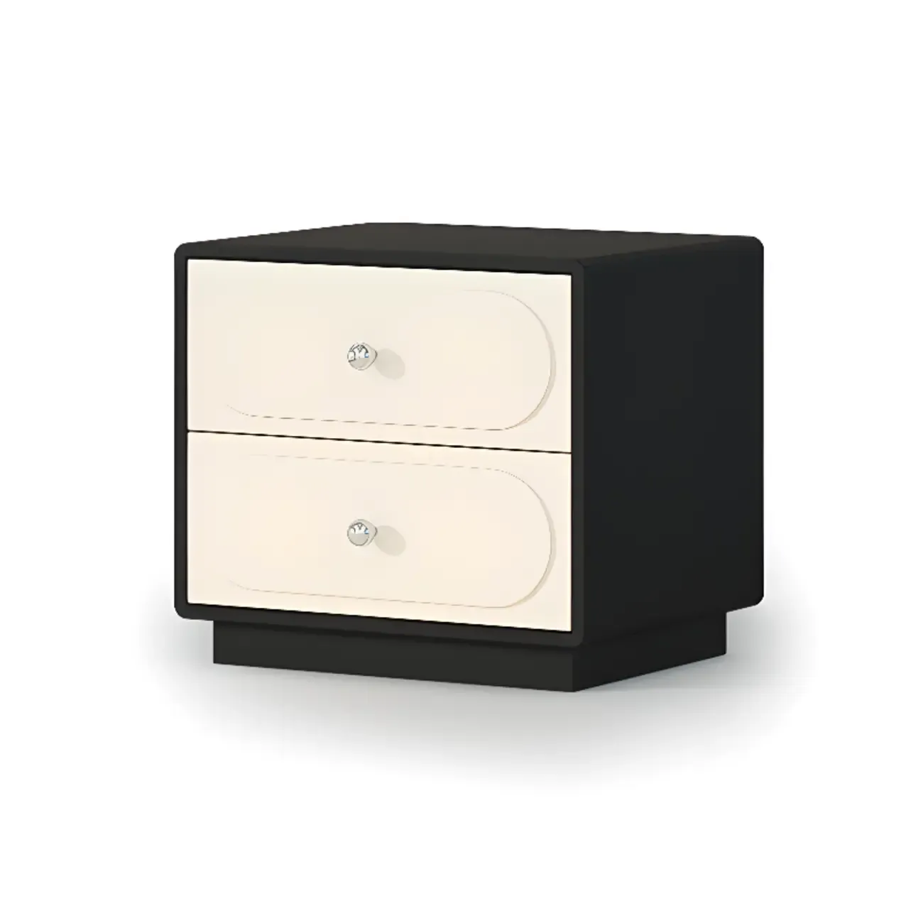 Modern Black White Leather Wood 2-Drawer Nightstand Image - 3