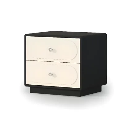 Modern Black White Leather Wood 2-Drawer Nightstand Image - 3