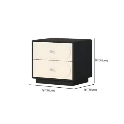 Modern Black White Leather Wood 2-Drawer Nightstand #size