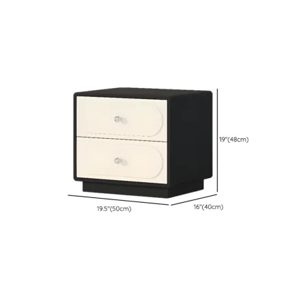Modern Black White Leather Wood 2-Drawer Nightstand Image - 5