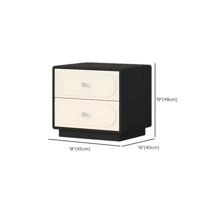 Modern Black White Leather Wood 2-Drawer Nightstand Image - 6