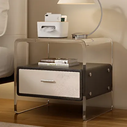 Stylish Off-White Acrylic 2 Tiers Storage Nightstand Image - 3