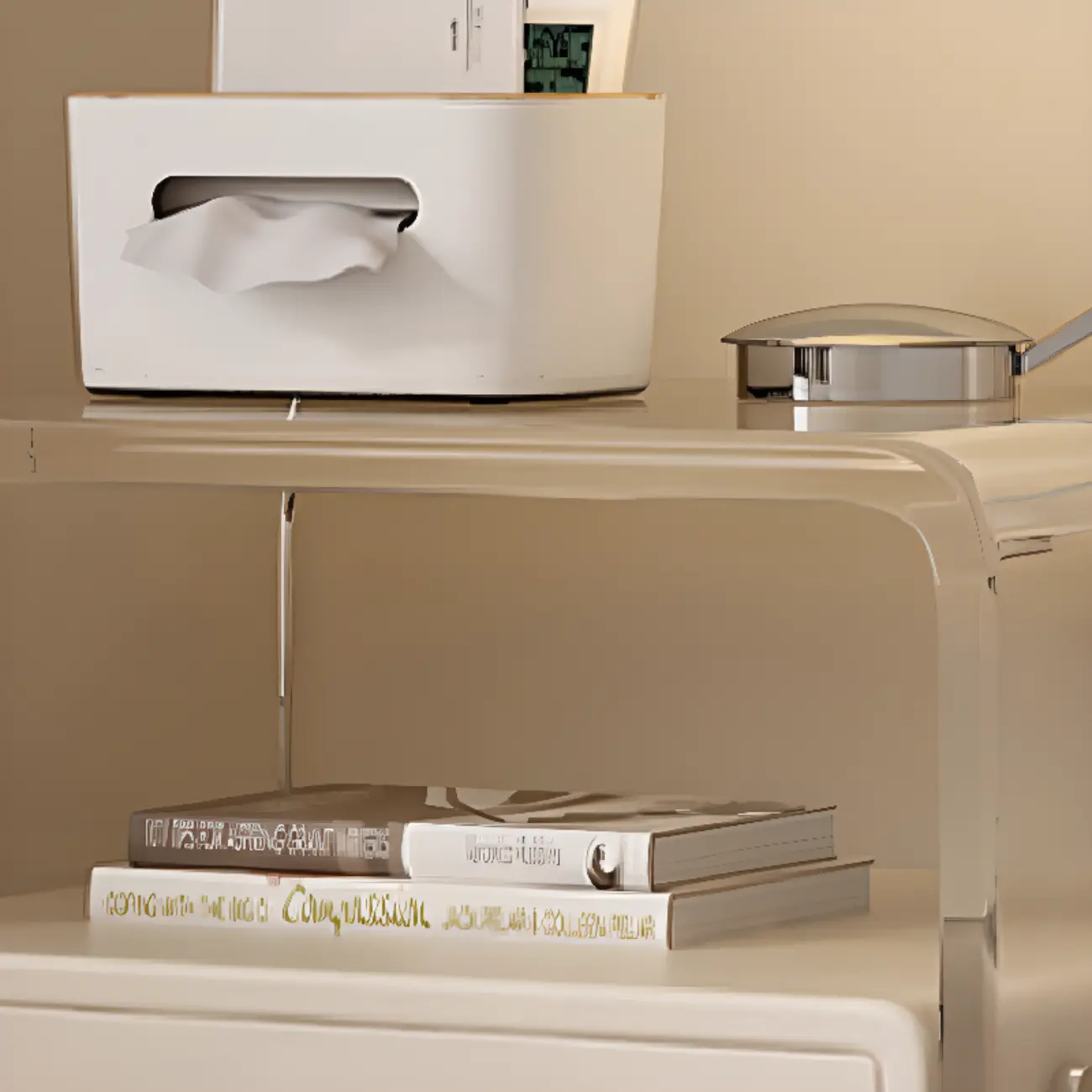 Stylish Off-White Acrylic 2 Tiers Storage Nightstand Image - 5 | homeyfad