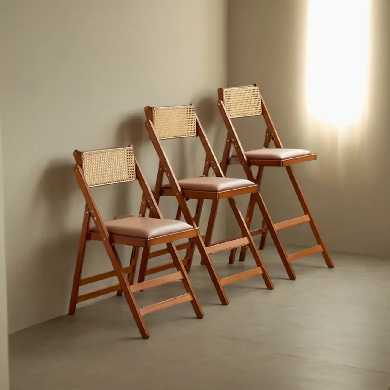 Wooden Foldable Bar Stool with Weaving Backrest Image - 1 | homeyfad