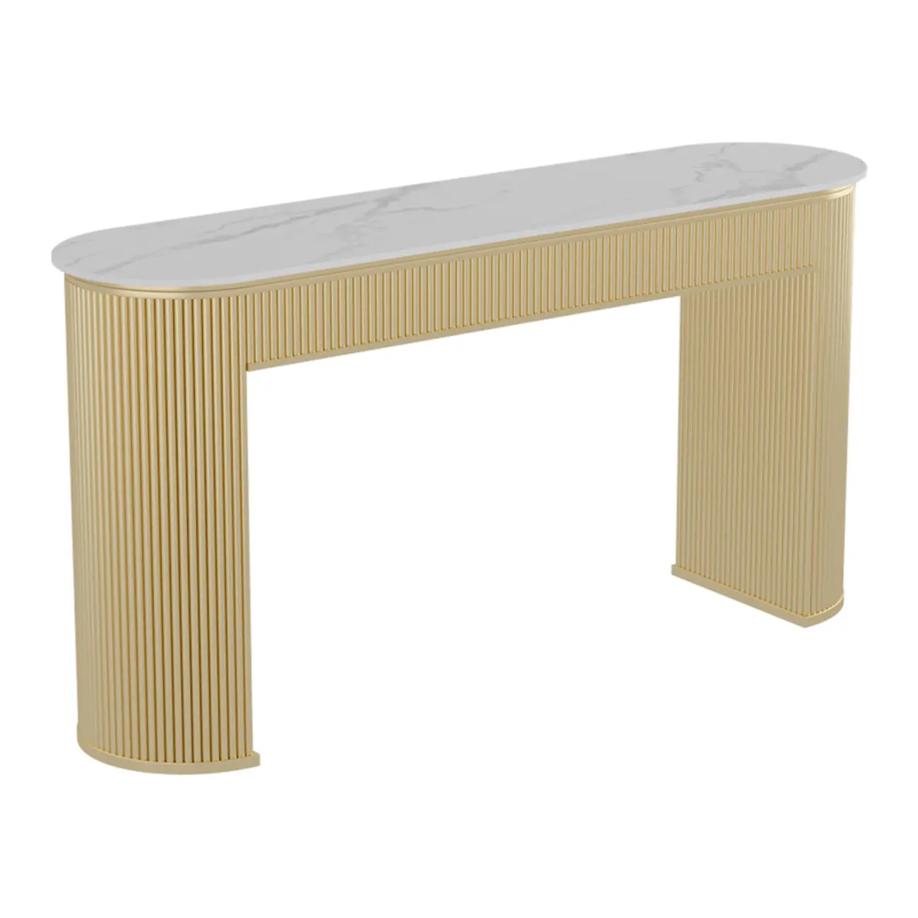 Modern White Stone Oblong Ribbed Iron Dual-Base Bar Tables Image - 3 | homeyfad