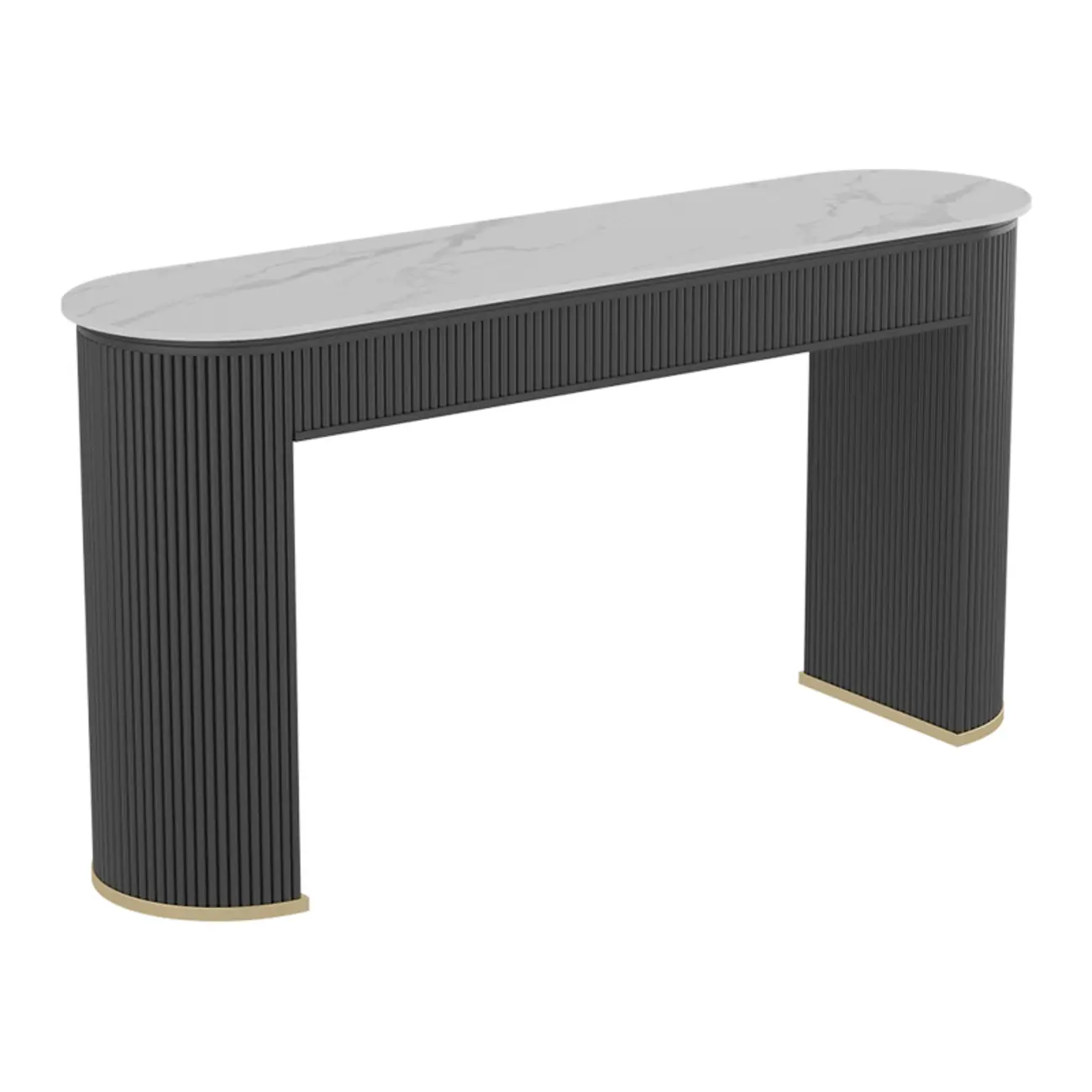 Modern White Stone Oblong Ribbed Iron Dual-Base Bar Tables Image - 7 | homeyfad