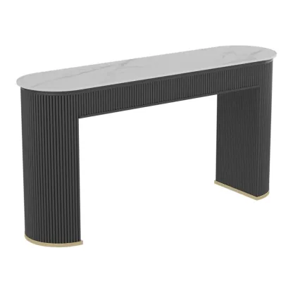 Modern White Stone Oblong Ribbed Iron Dual-Base Bar Tables Image - 7