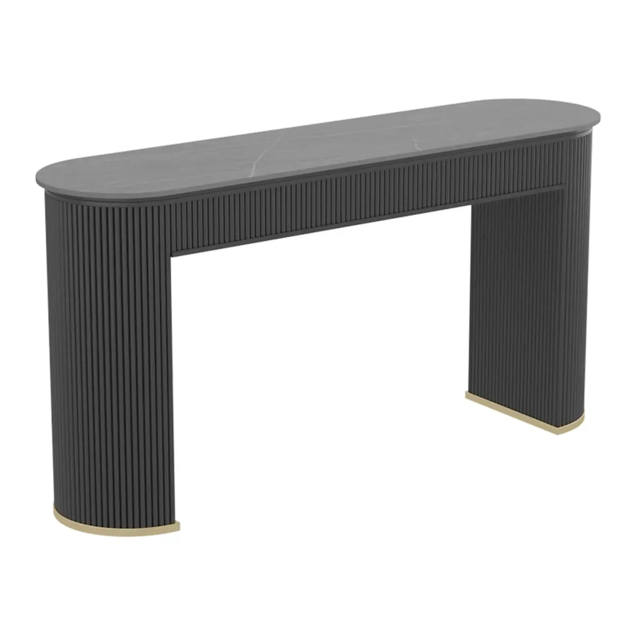 Modern White Stone Oblong Ribbed Iron Dual-Base Bar Tables Image - 11